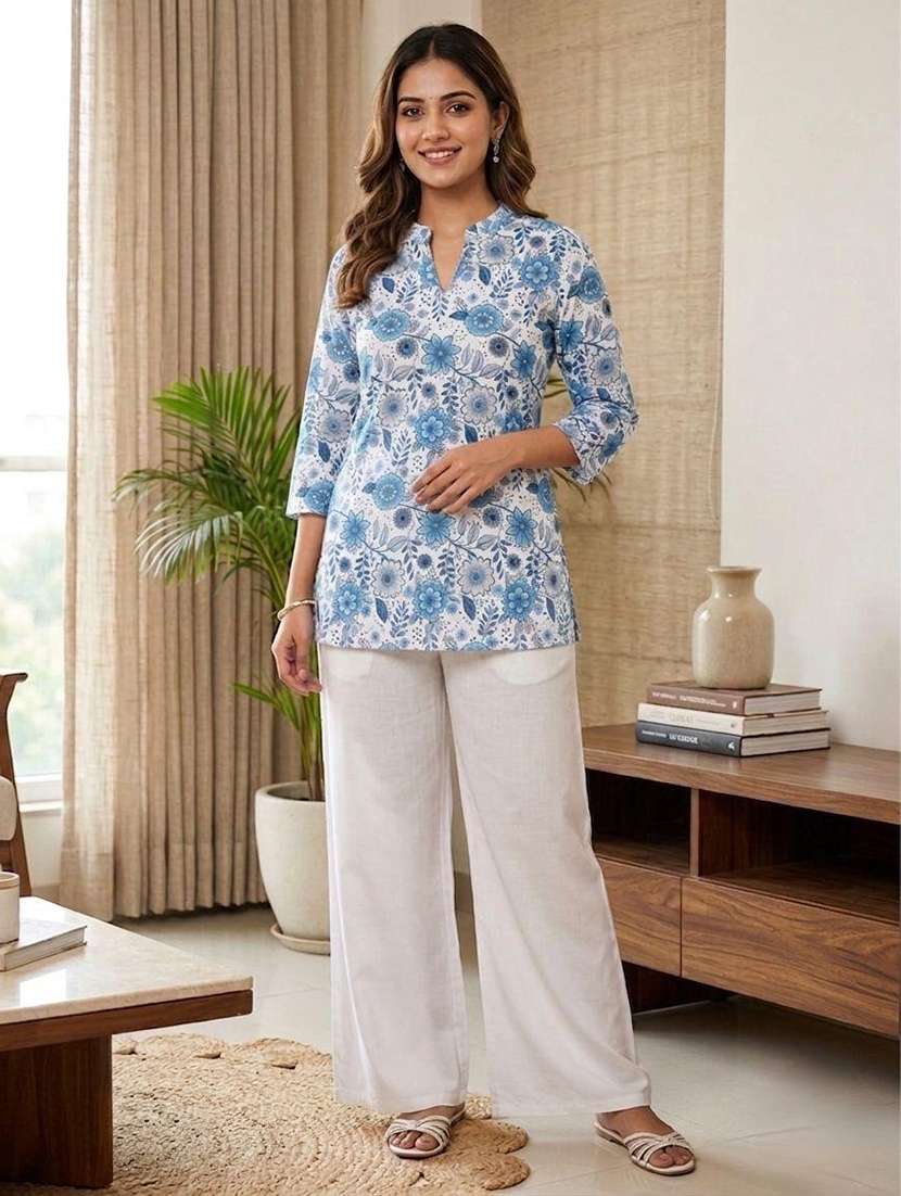 women printed three quarter sleeve ethnic co-ord set