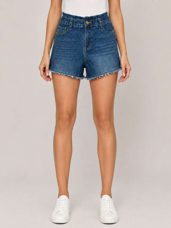 women washed high rise denim shorts
