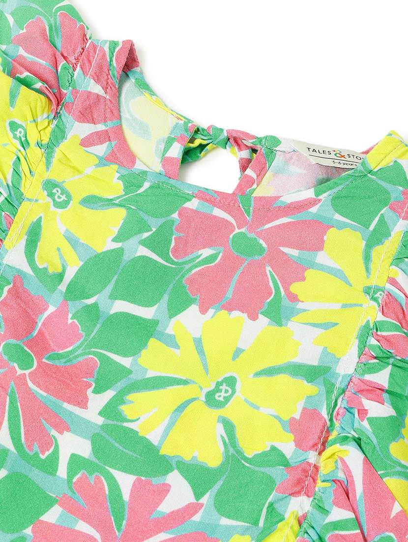 Girls Printed Ruffle Sleeves Regular Top - 22590195 -  Standard Image - 3