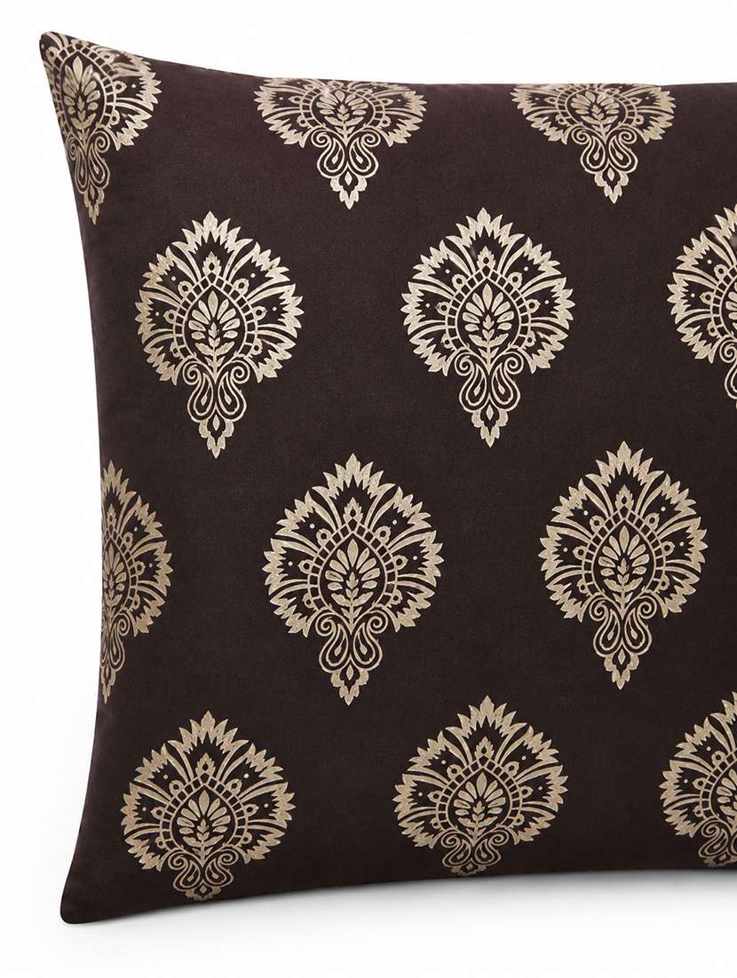 Set Of 2 Decorative Throw Pillow Cover, Brown With Damask Pattern, Silver Medallion Print 16x16 Inh - 22590196 -  Standard Image - 3