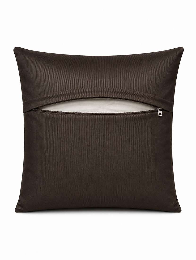 Set Of 2 Decorative Throw Pillow Cover, Brown With Damask Pattern, Silver Medallion Print 16x16 Inh - 22590196 -  Standard Image - 5