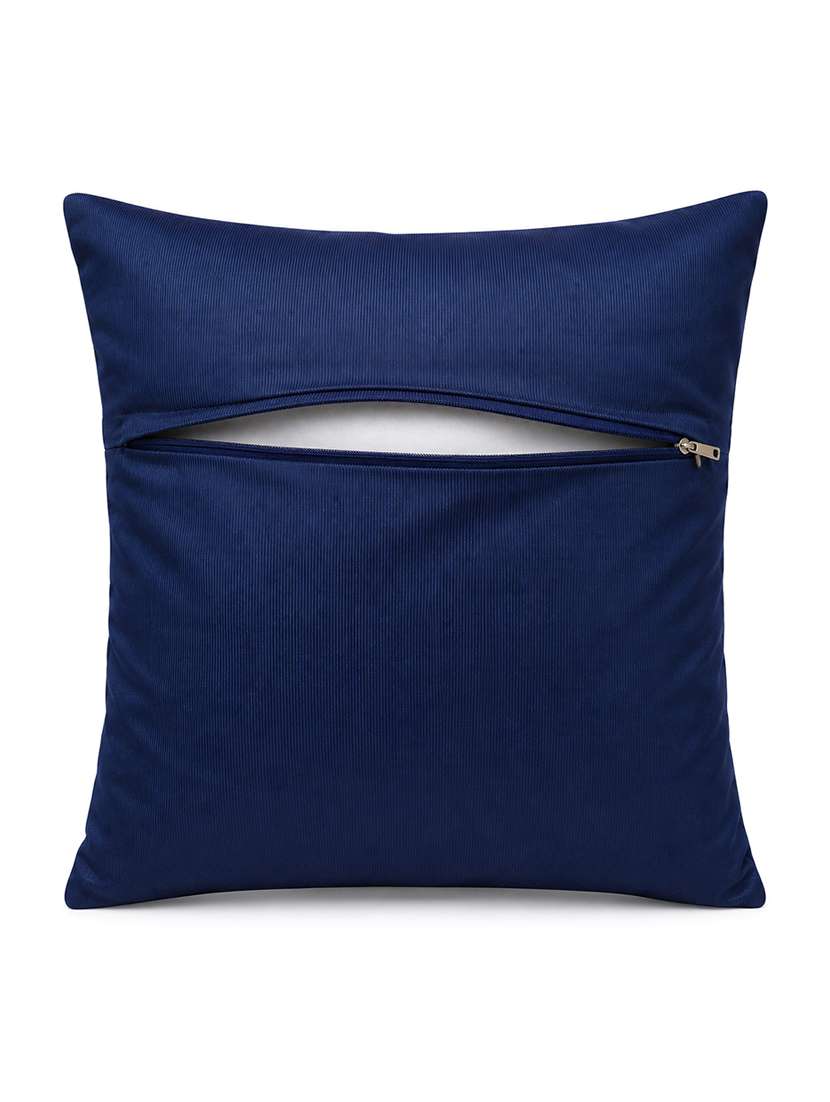 set of 2 decorative throw pillow cover, navy blue with silver floral pattern 16x16inh - 22590198 -  Standard Image - 5