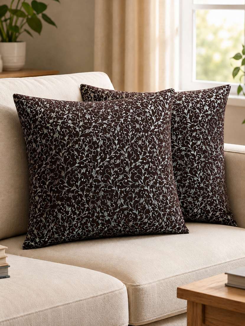 set of 2 decorative throw pillow cover, brown with gold geometric pattern, modern design 16x16inh