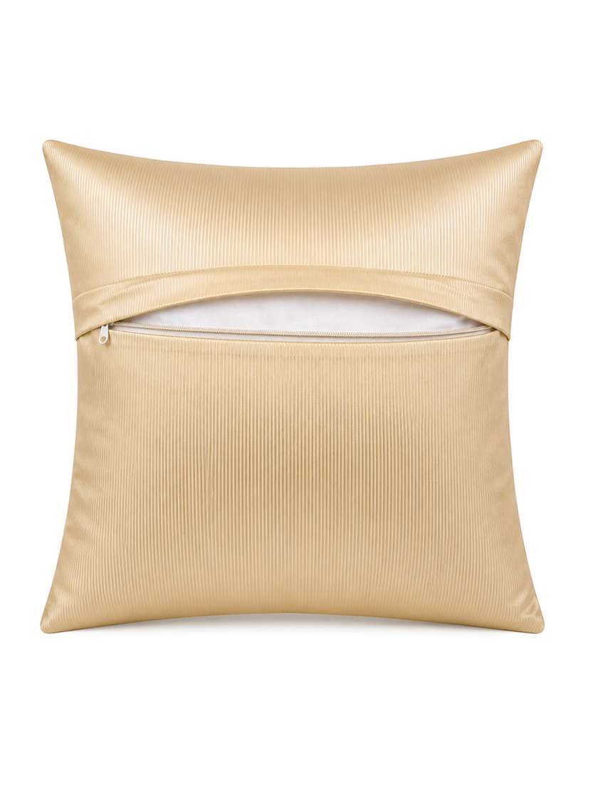 set of 2 decorative throw pillow cover, floral embossed pattern, champagne gold, satin finish 16x16 inh - 22590202 -  Standard Image - 5