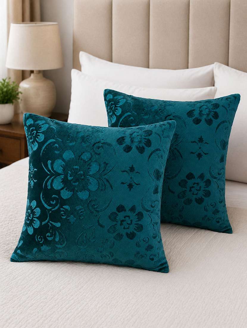 set of 2 decorative throw pillow cover, floral embossed pattern, champagne gold, satin finish 16x16 inh