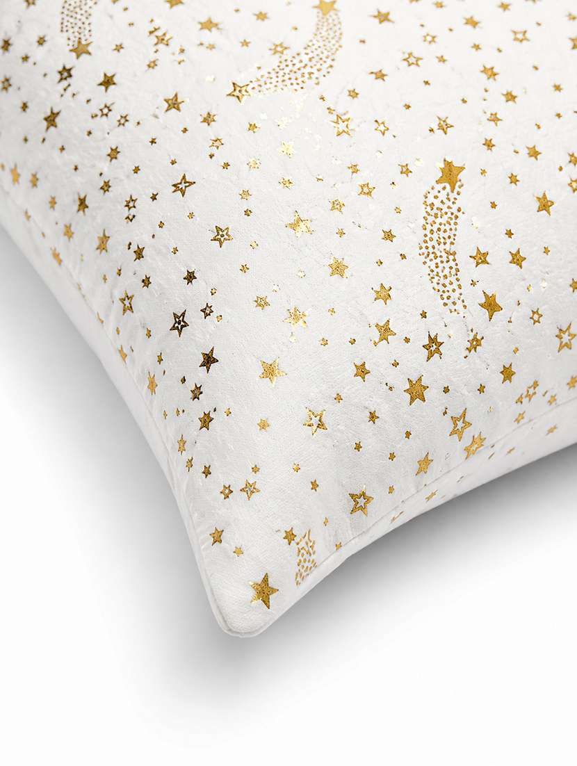Set Of 2 Decorative Throw Pillow Cover, White With Gold Star Pattern, Moon Design 16x16inh - 22590206 -  Standard Image - 3
