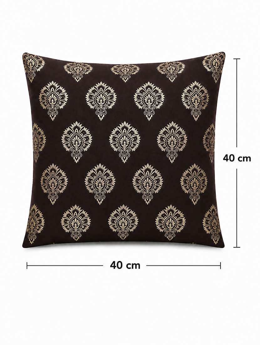 Set Of 5 Decorative Throw Pillow Cover, Brown With Damask Pattern, Silver Medallion Print 16x16 Inh - 22590208 -  Standard Image - 3