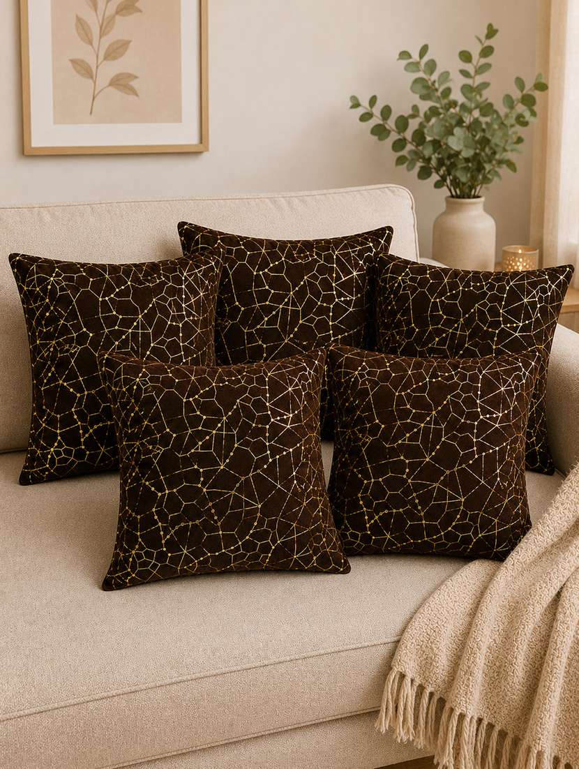 set of 5 decorative throw pillow cover, navy blue with silver floral pattern 16x16inh
