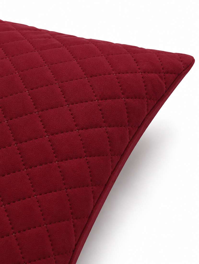 set of 5 quilted velvet decorative throw pillow cover, burgundy, diamond pattern 16x16inh - 22590221 -  Standard Image - 3