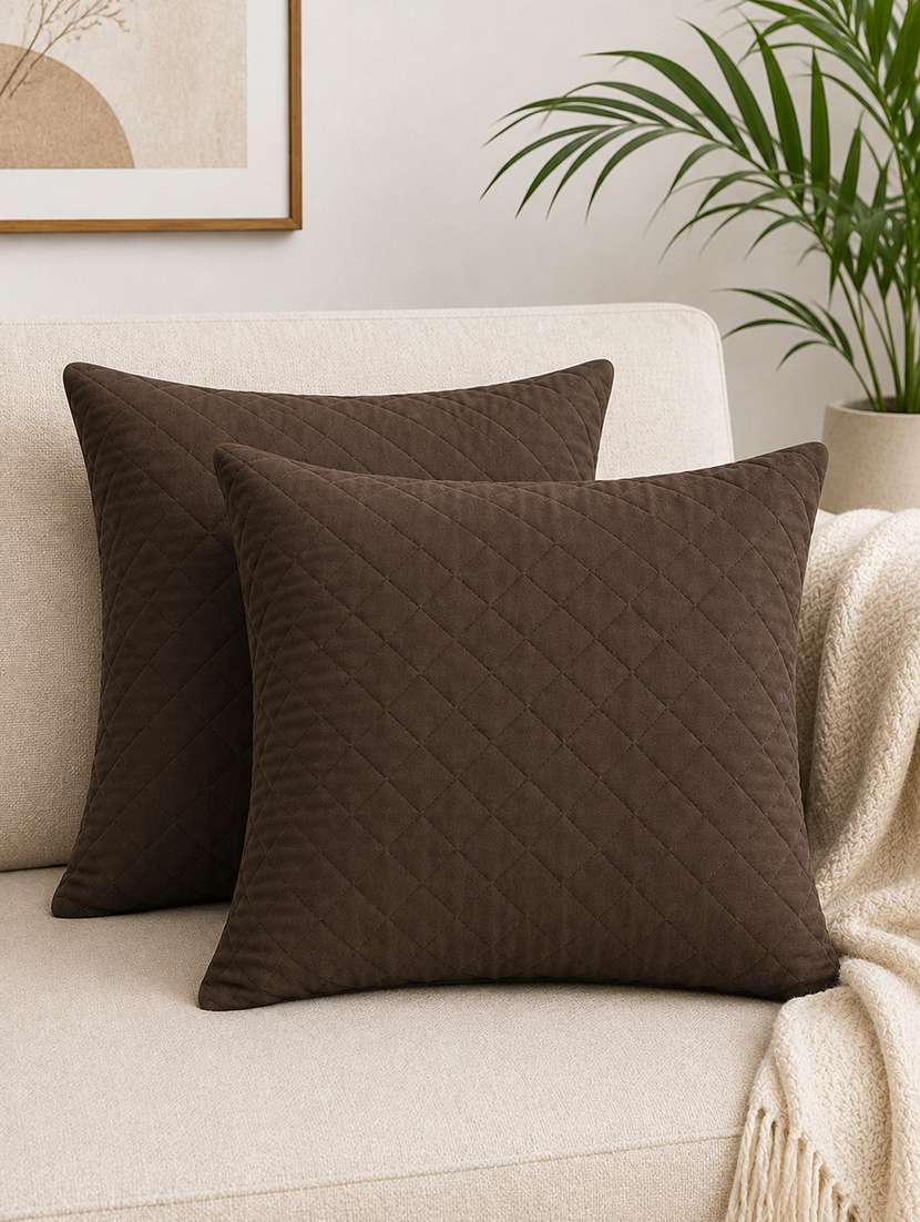 set of 2 quilted velvet decorative throw pillow cover, burgundy, diamond pattern 16x16inh
