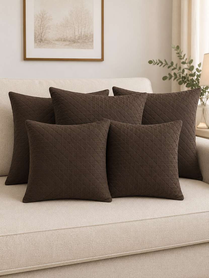 set of 5 quilted velvet decorative throw pillow cover, burgundy, diamond pattern 16x16inh