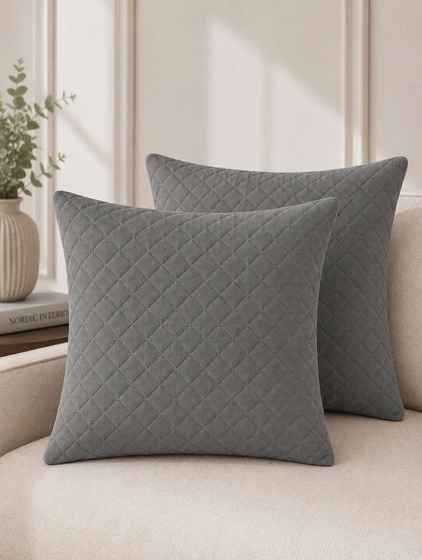 set of 2 quilted velvet decorative throw pillow cover, burgundy, diamond pattern 16x16inh