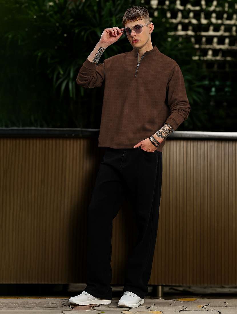 Men Self Design Long Sleeve Regular Fit T-shirt - 22590227 -  Standard Image - 3