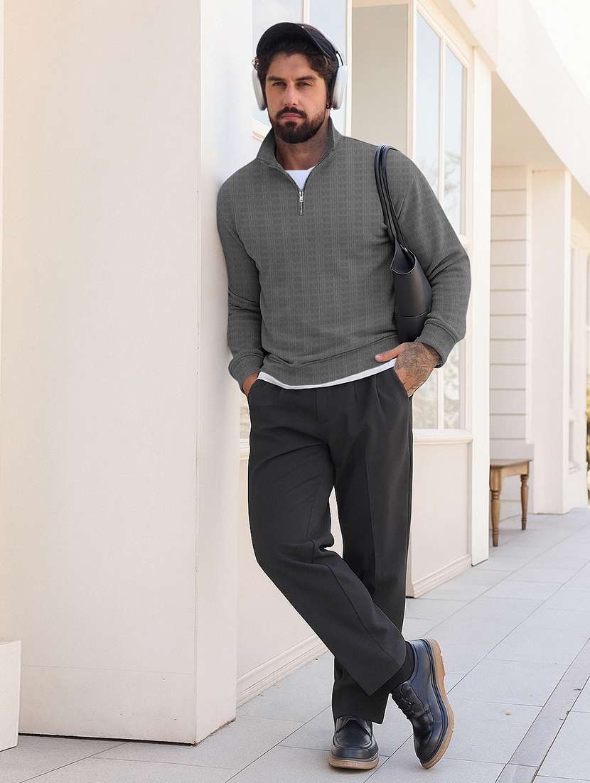 Men Self Design Long Sleeve Regular Fit T-shirt - 22590233 -  Standard Image - 3