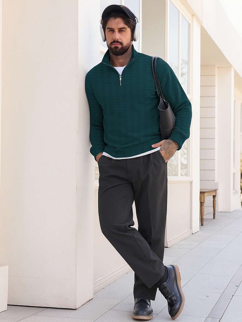 Men Self Design Long Sleeve Regular Fit T-shirt - 22590234 -  Standard Image - 3