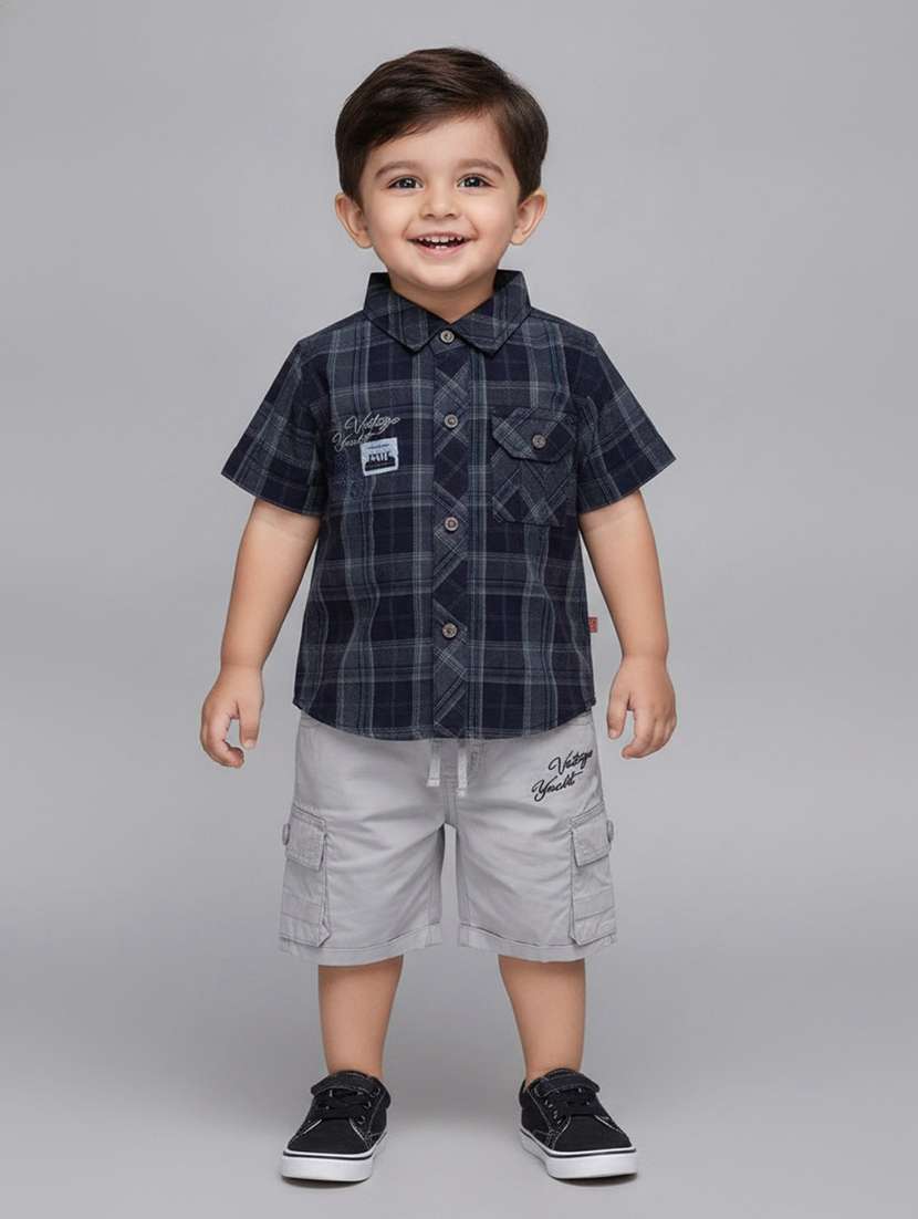 boys printed short sleeves shirt and shorts set
