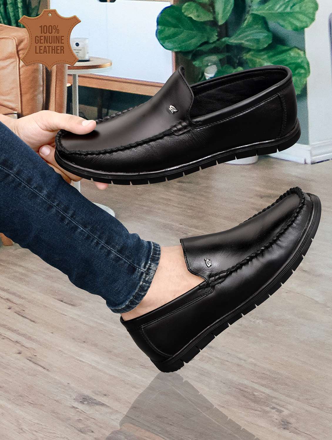 Men Solid Slip On Loafers - 22590330 -  Standard Image - 5