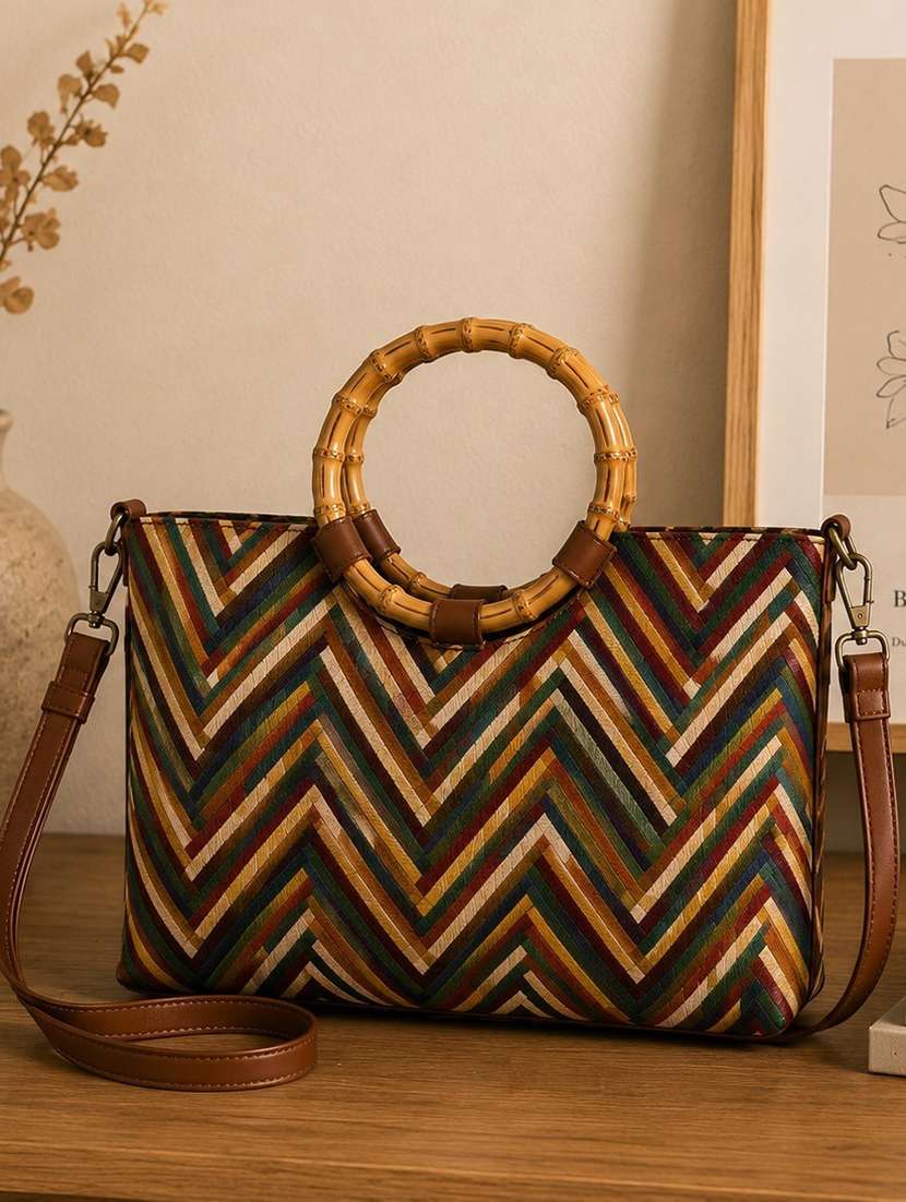women printed handloom handbag 