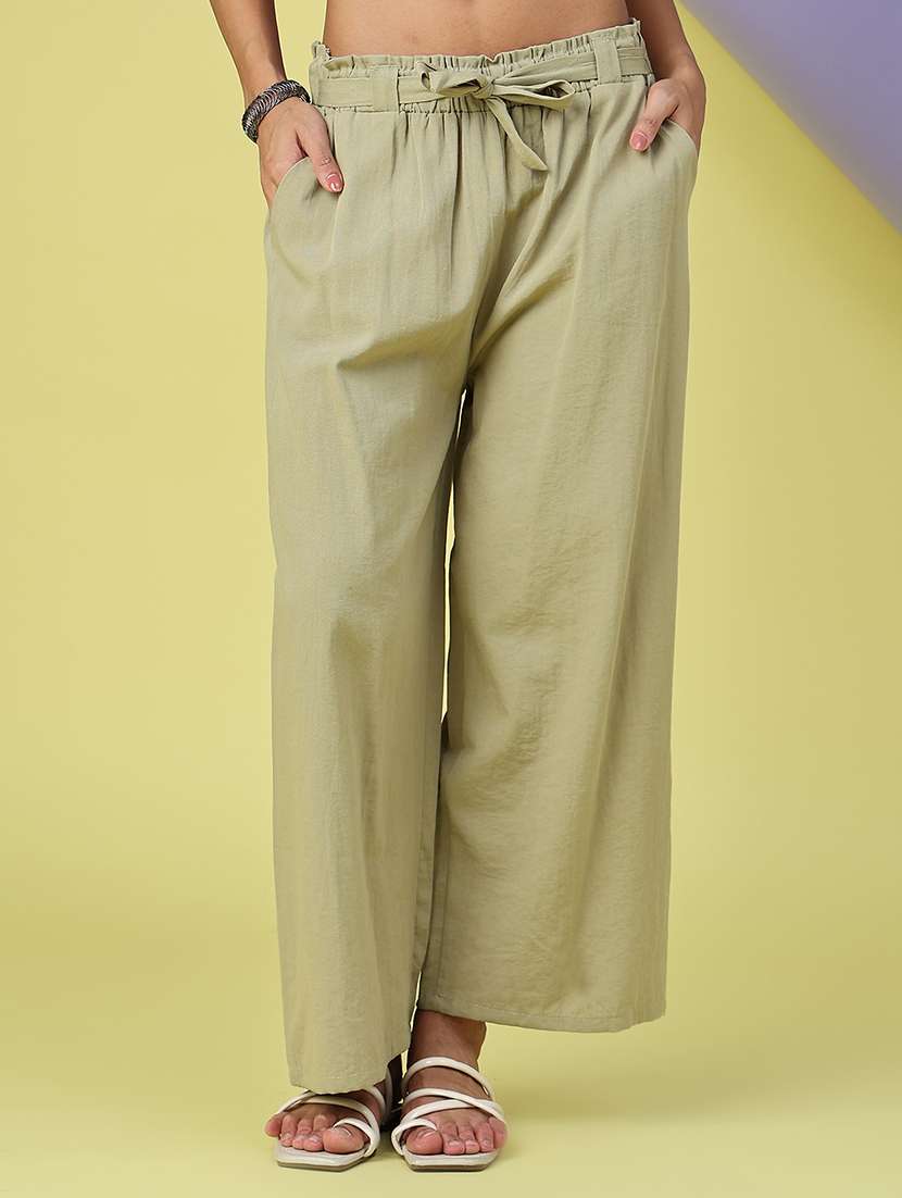 women solid high rise straight trouser