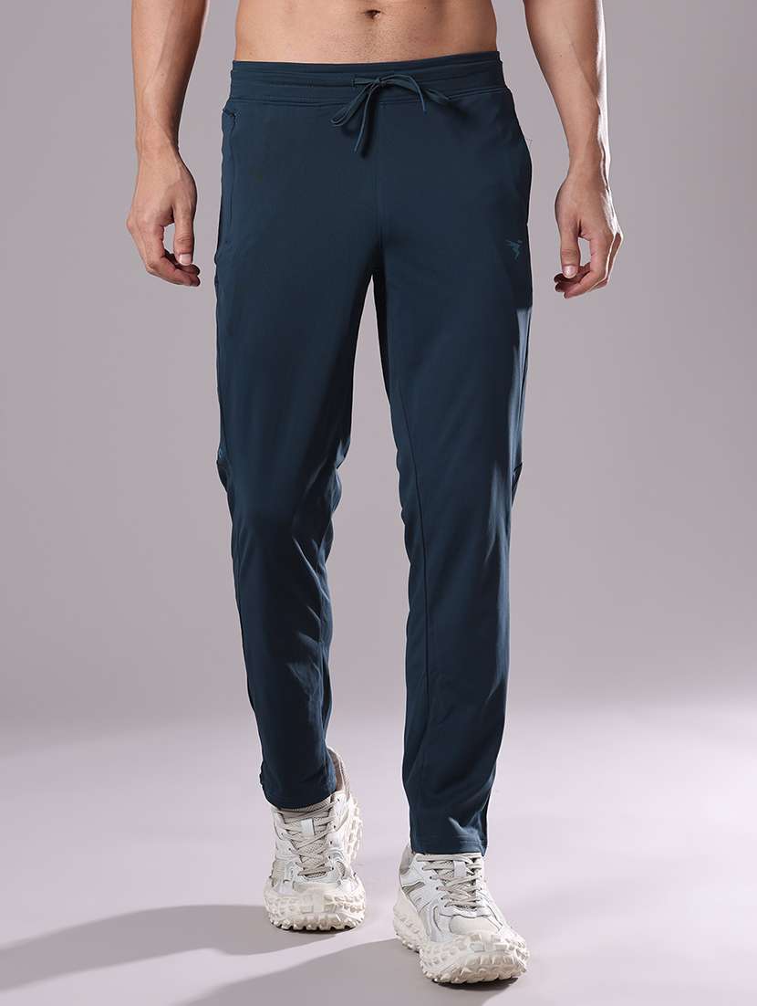 men solid mid rise full length track pant
