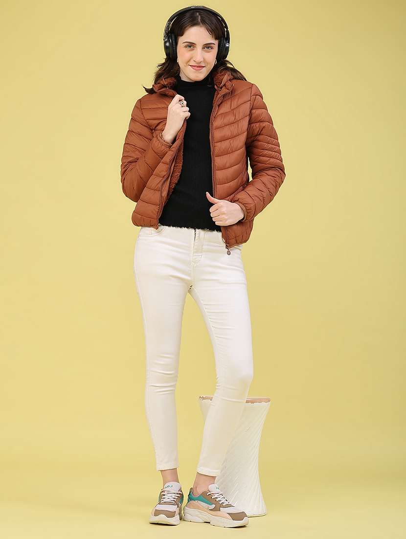 Women Solid Long Sleeves Hooded Puffer Jacket - 22591504 -  Standard Image - 5