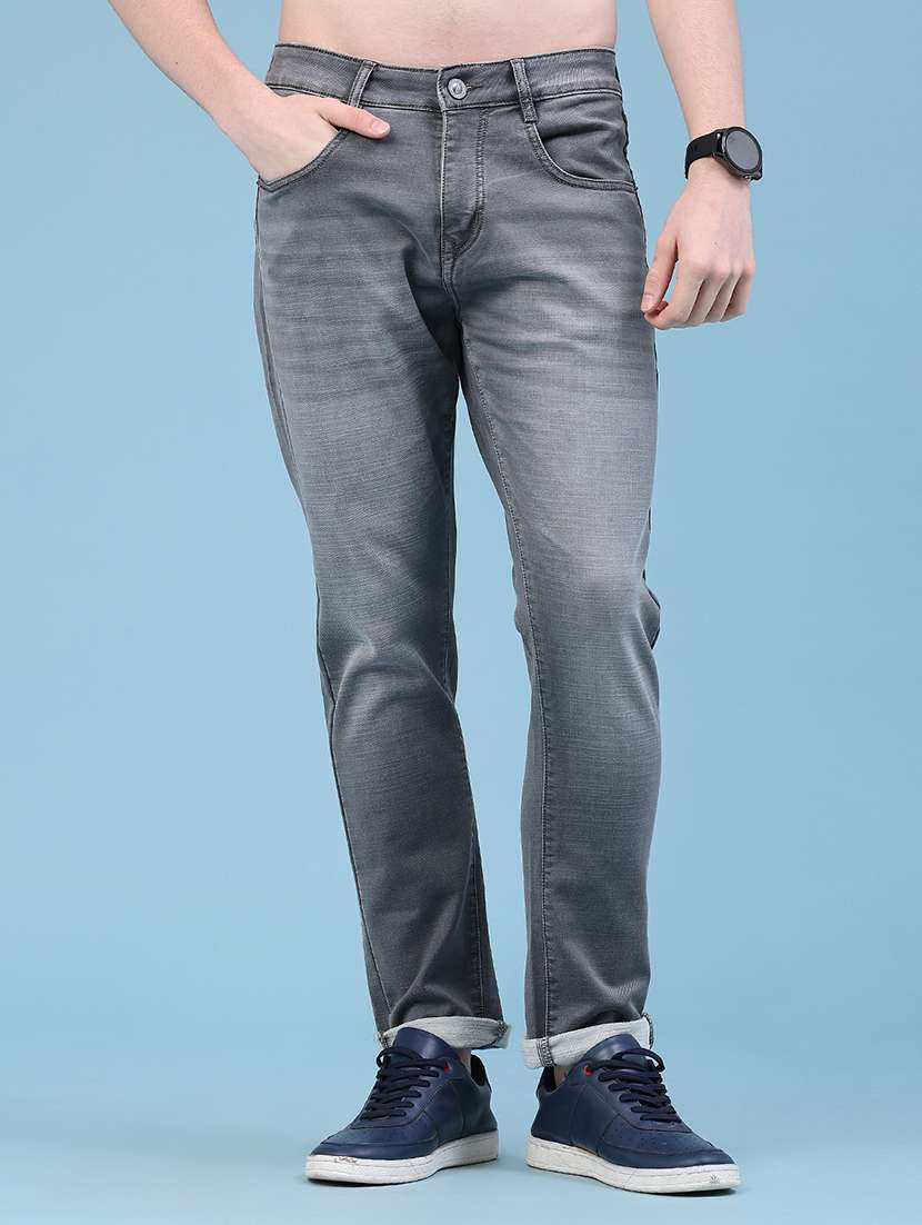 men washed mid rise full length slim fit jeans