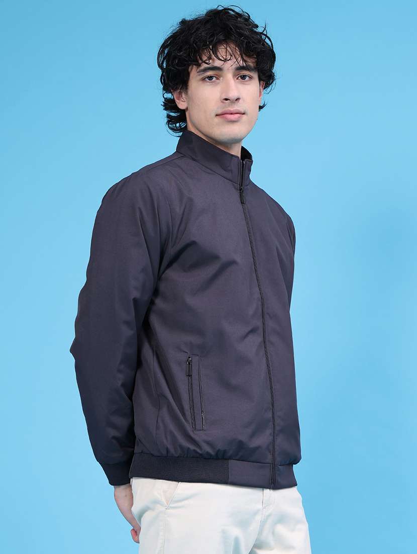 Men Solid Long Sleeve Windcheater Bomber Jacket - 22591837 -  Standard Image - 3