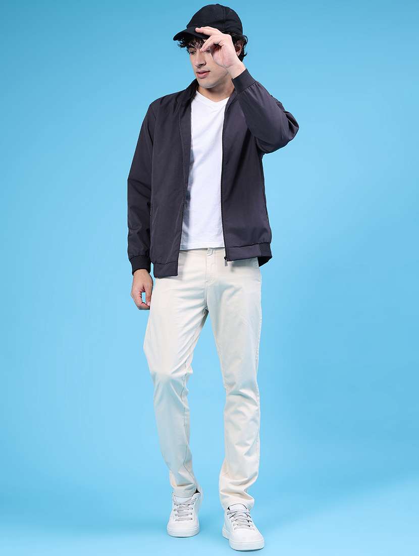 Men Solid Long Sleeve Windcheater Bomber Jacket - 22591837 -  Standard Image - 5
