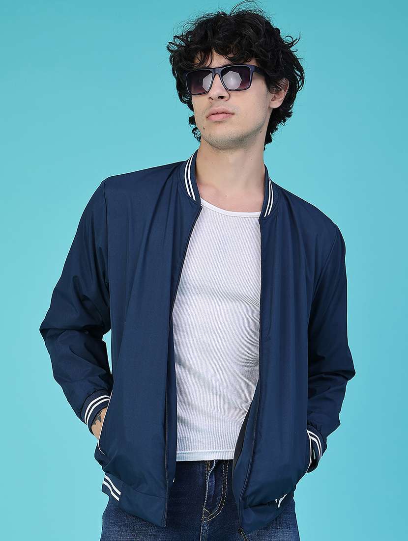 men solid long sleeve lightweight bomber jacket