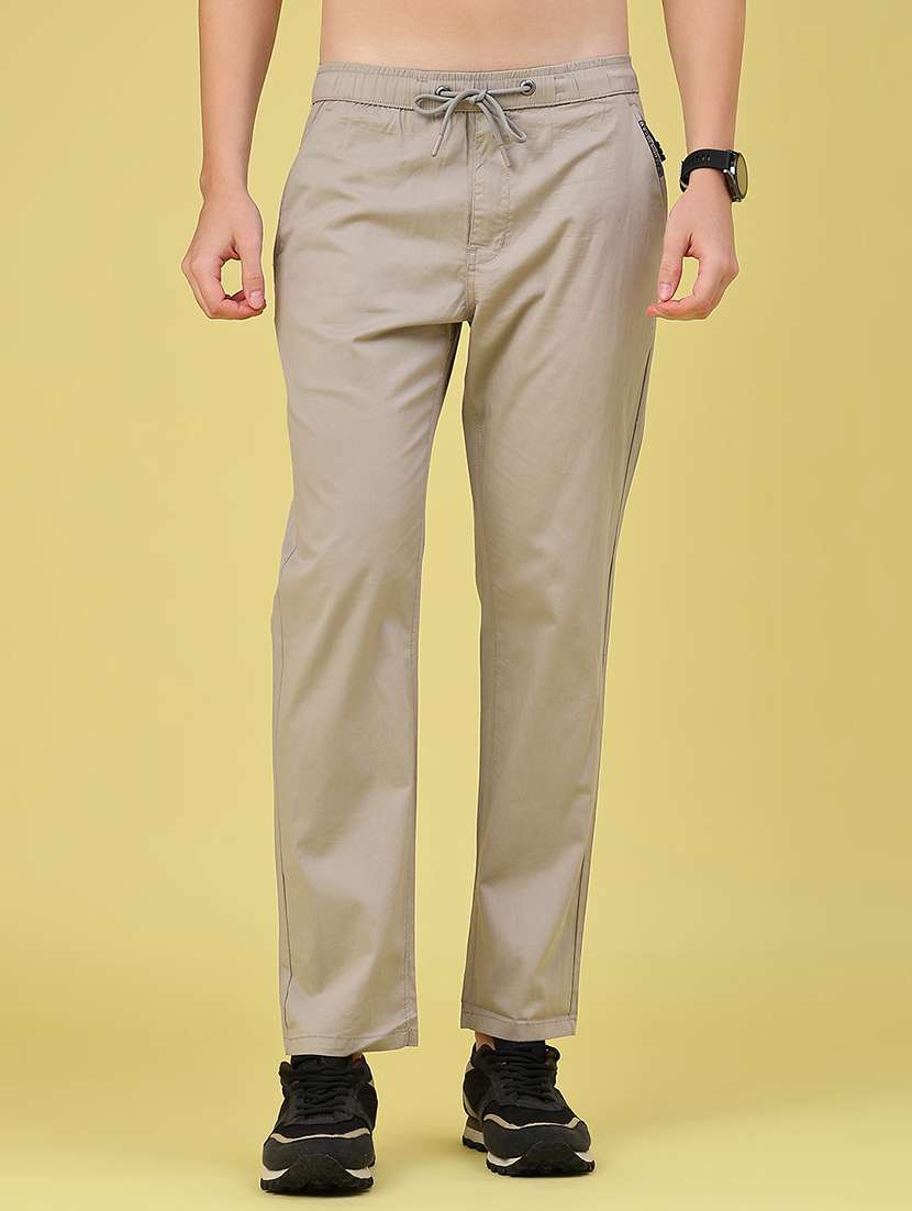 men solid mid rise full length track pant