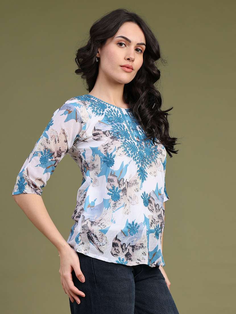 Women Printed Three Quarter Sleeves Regular Top - 22591993 -  Standard Image - 3