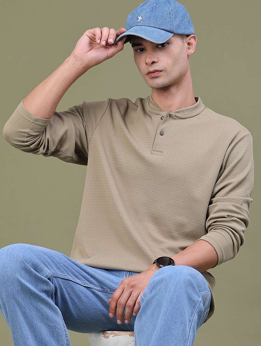 men self design long sleeve regular fit polo t-shirt