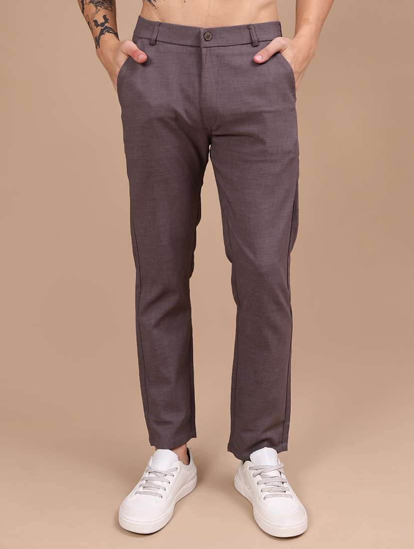 men solid mid rise chinos casual trouser