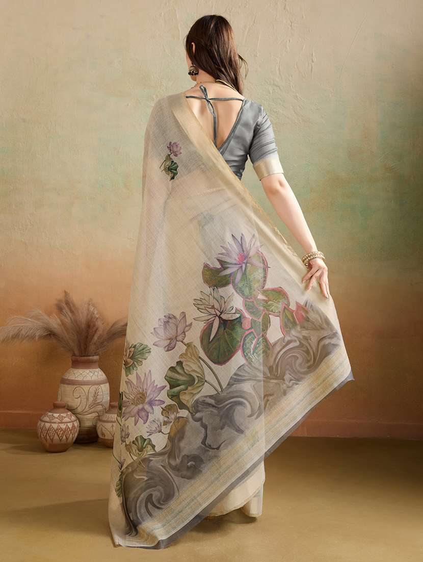 Women Floral Printed Saree With Blouse - 22592432 -  Standard Image - 3