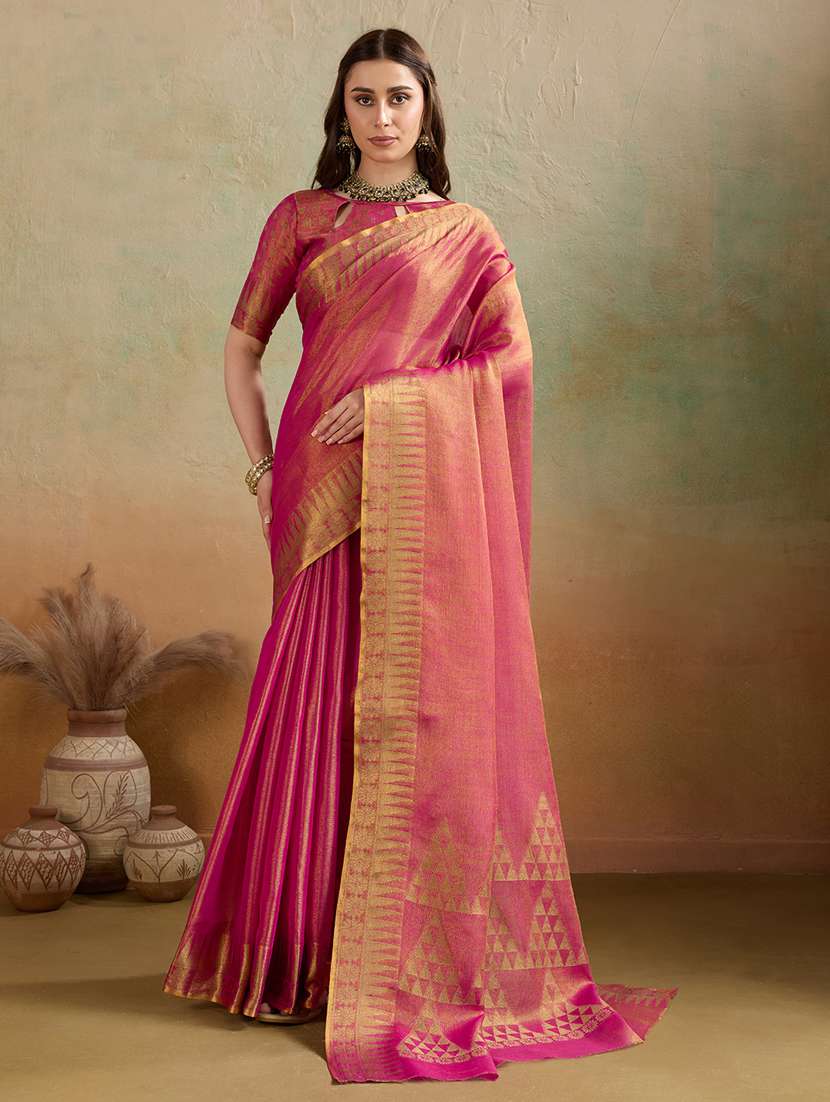 women solid with bordered saree with blouse
