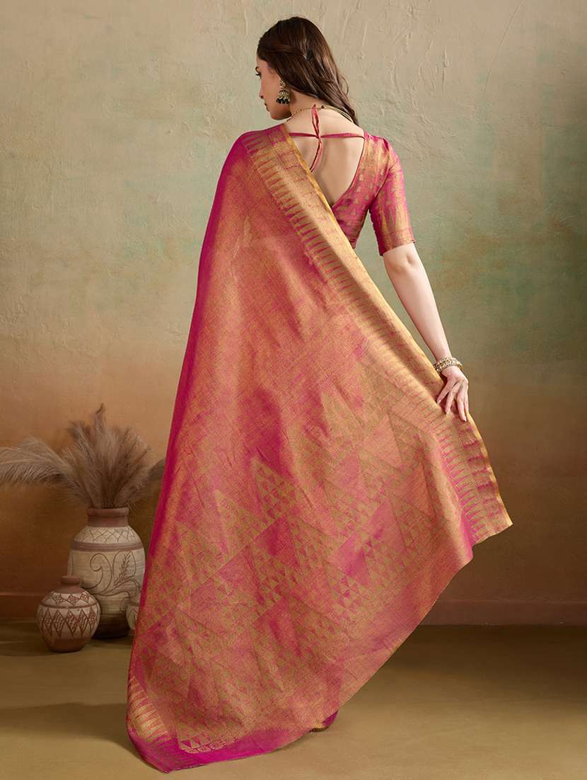 Women Solid With Bordered Saree With Blouse - 22592450 -  Standard Image - 3