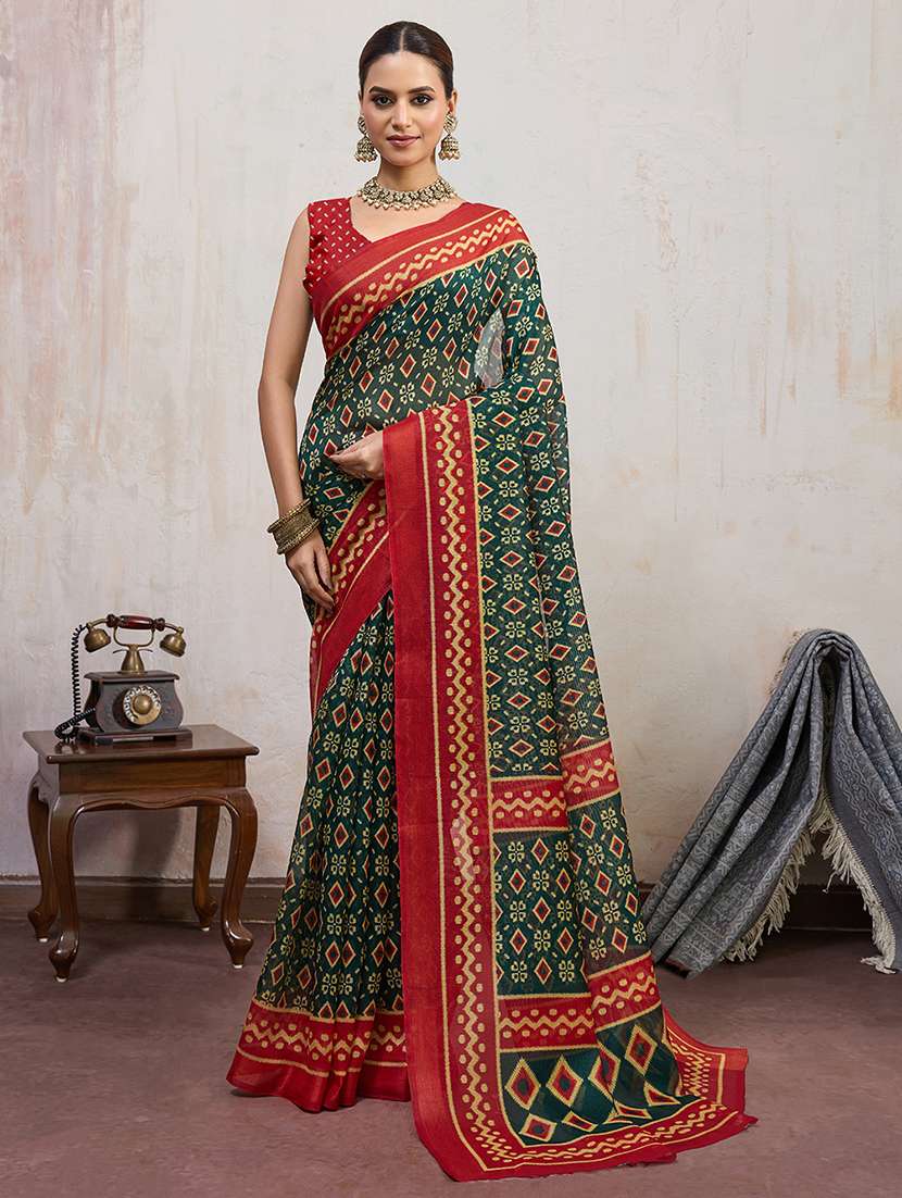 women printed casual wear saree with blouse