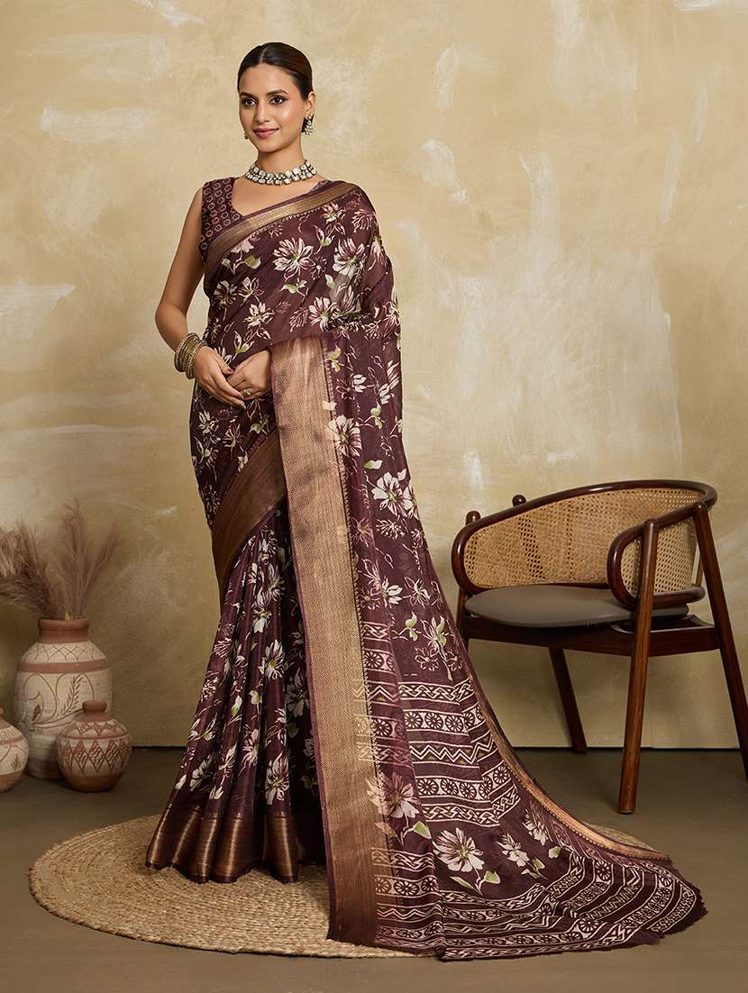 women floral printed saree with blouse