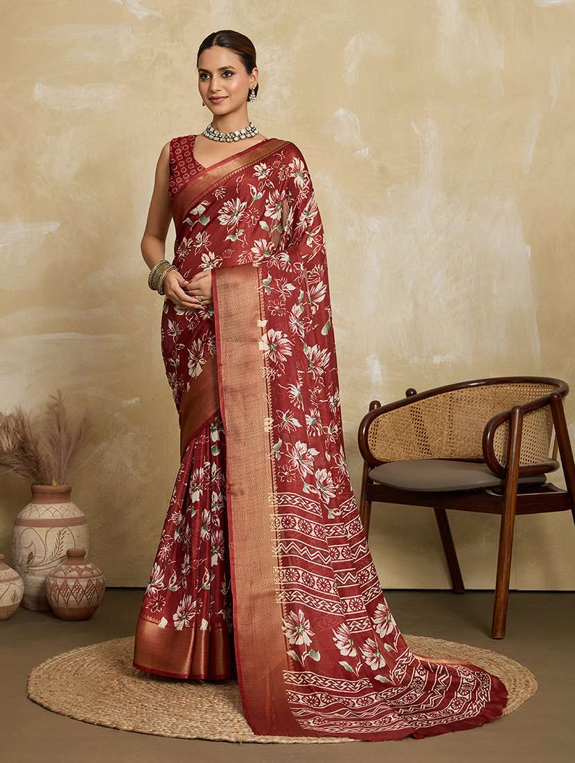 women floral printed saree with blouse