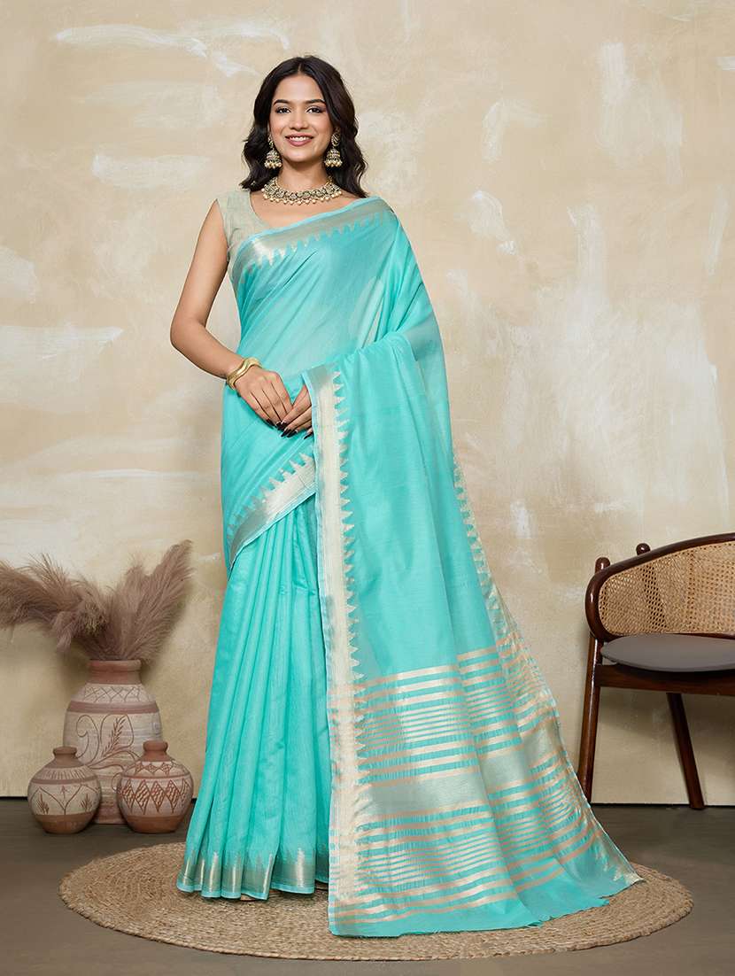 women solid with bordered saree with blouse