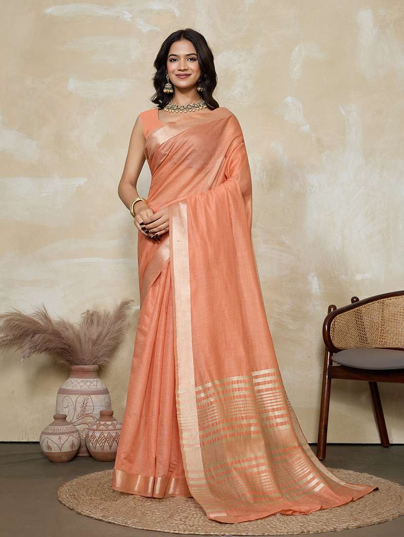 women solid with bordered saree with blouse