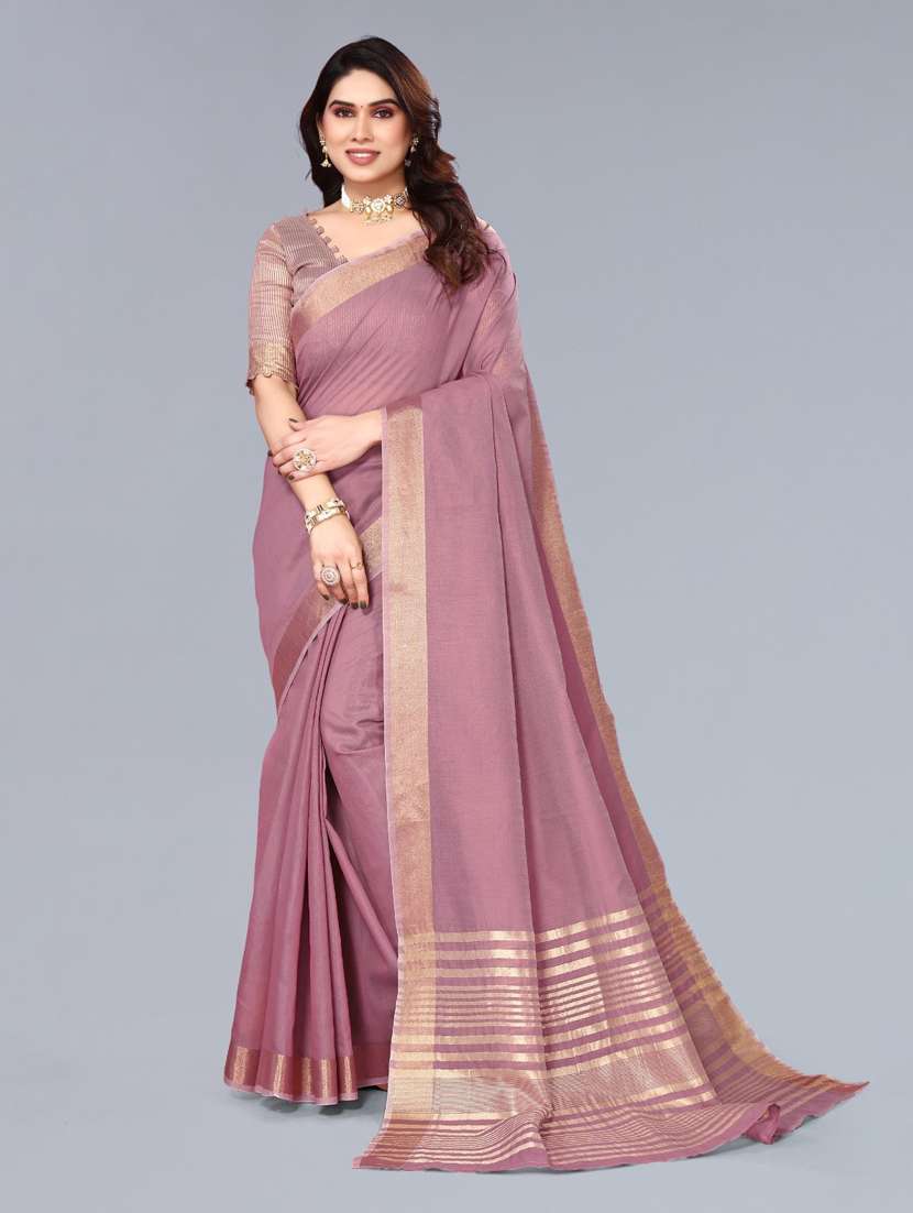 women solid with bordered saree with blouse