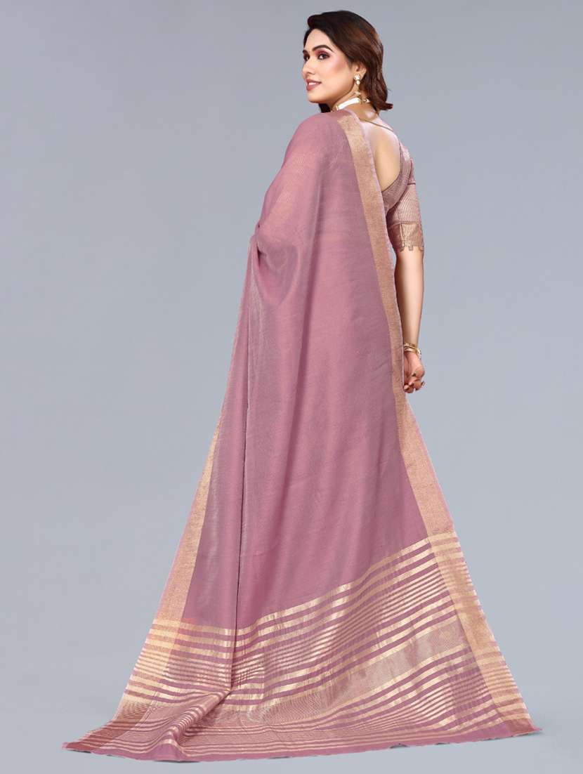 Women Solid With Bordered Saree With Blouse - 22592721 -  Standard Image - 3