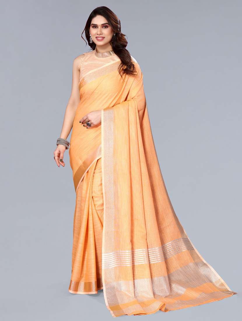 women solid with bordered saree with blouse