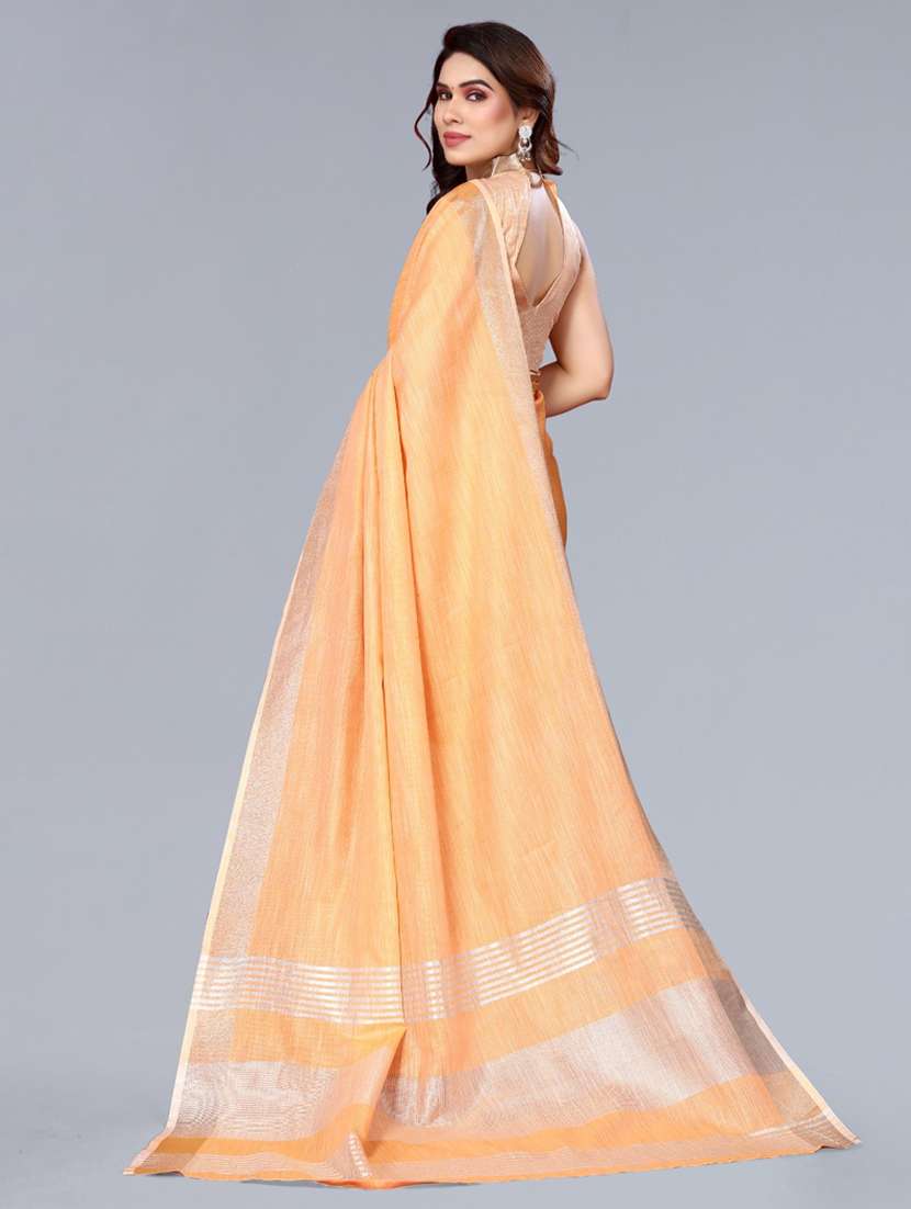 Women Solid With Bordered Saree With Blouse - 22592744 -  Standard Image - 3