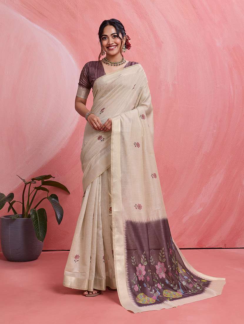 women printed casual wear saree with blouse