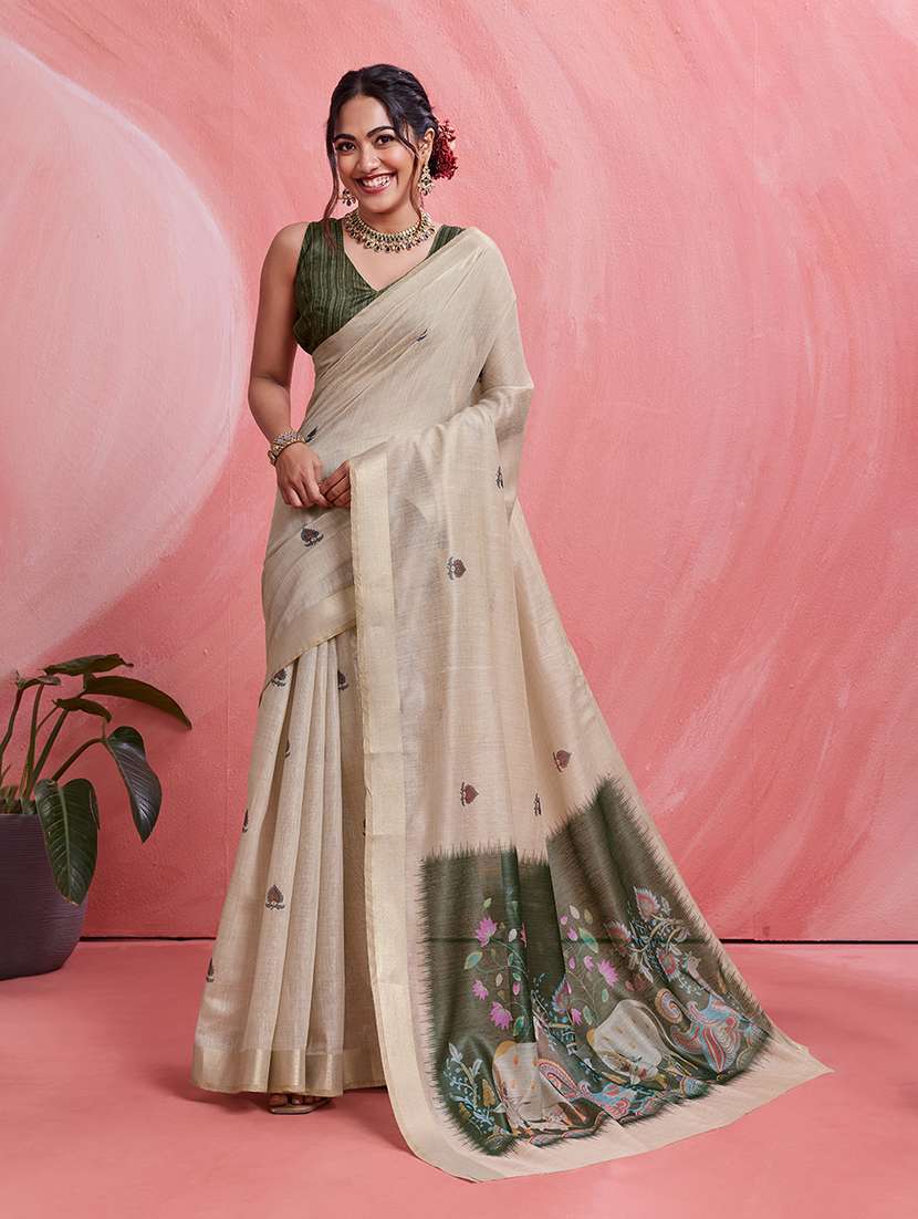women printed casual wear saree with blouse