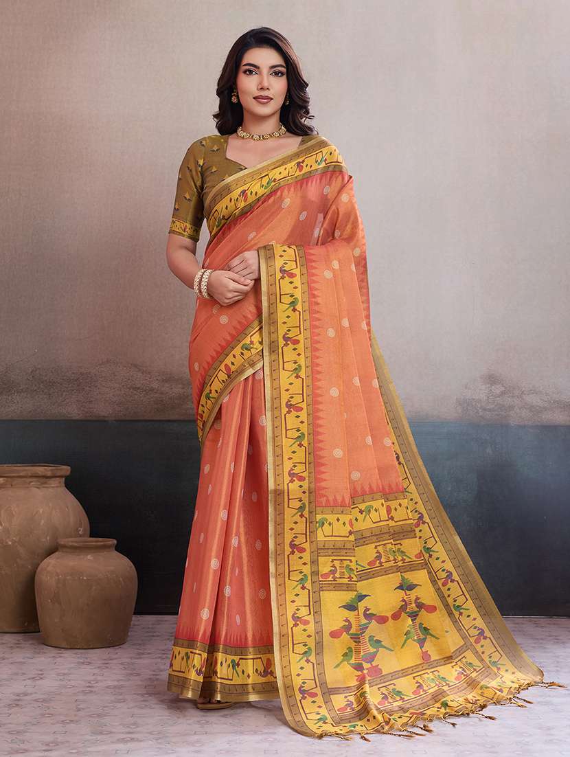 women printed bordered saree with blouse