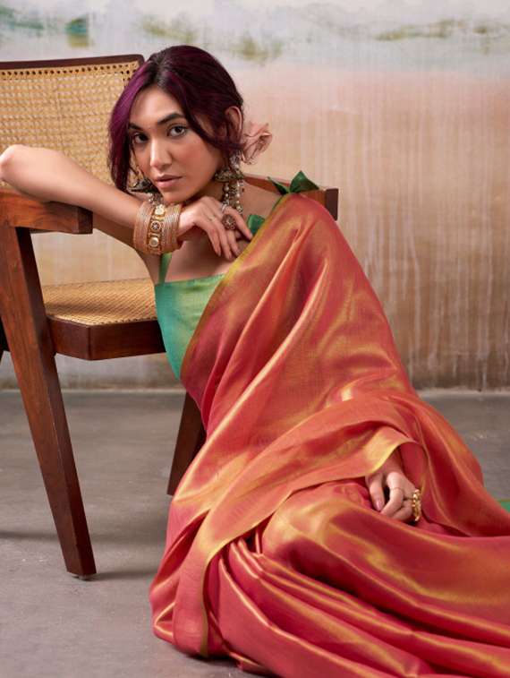 women solid plain saree with blouse - 22593007 -  Standard Image - 3