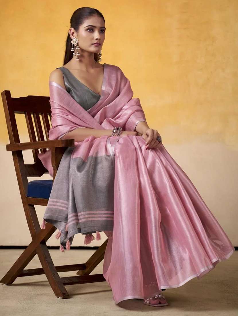 women solid plain saree with blouse - 22593015 -  Standard Image - 3